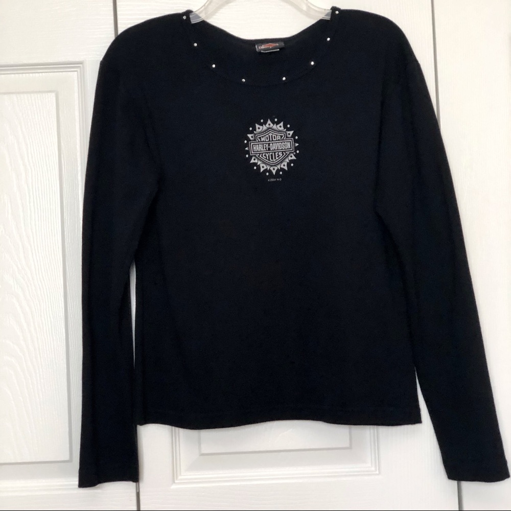 Harley Davidson Black LS T-shirt w Rhinestone Neck